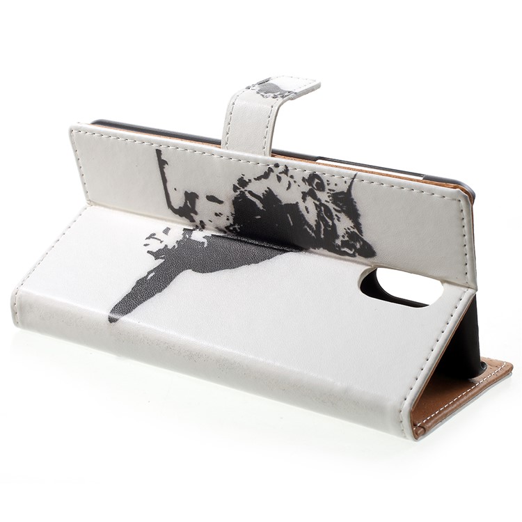 For Nokia 3.1 Pattern Printing Wallet Stand Leather Mobile Case Cover - Black and White Cat-4
