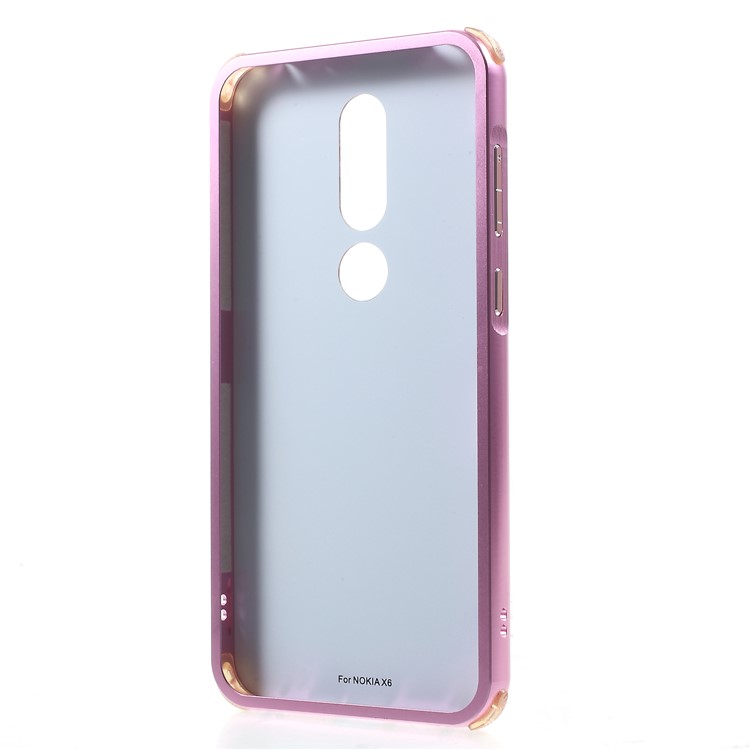 Electroplated Metal Bumper + Carbon Fiber PC Back Panel Slide-on Case for Nokia 6.1 Plus / X6 (2018) - Rose Gold-3