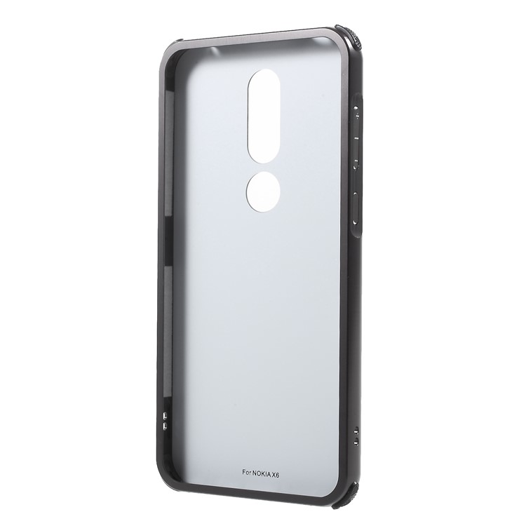 Electroplated Metal Bumper + Carbon Fiber PC Back Panel Slide-on Cover Shell for Nokia 6.1 Plus / X6 (2018) - Black-3