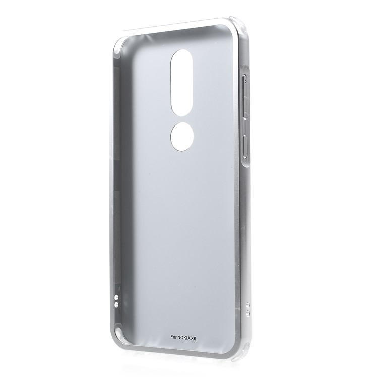 Electroplated Metal Bumper + Carbon Fiber PC Back Panel Slide-on Protection Mobile Case for Nokia 6.1 Plus / X6 (2018) - Silver-3