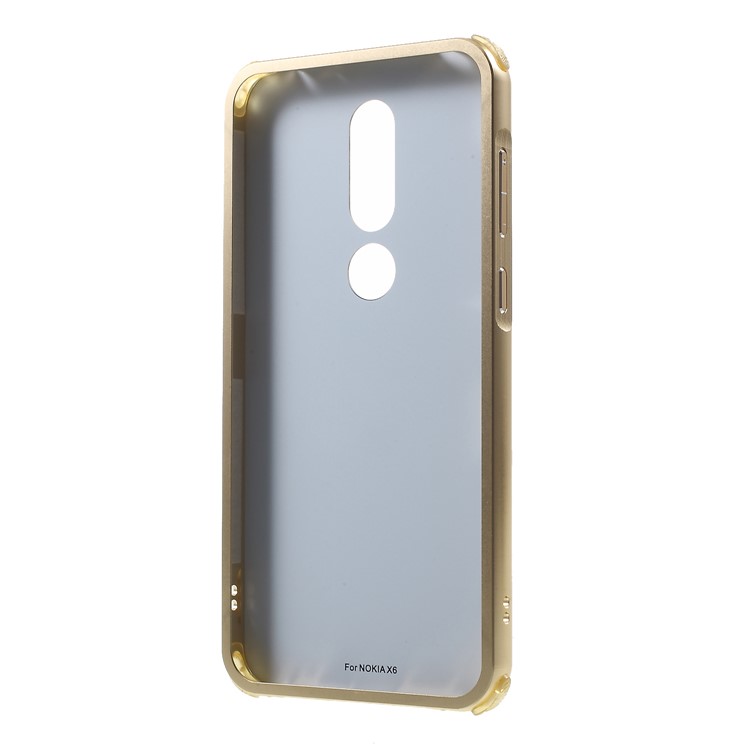 Electroplated Metal Bumper + Carbon Fiber PC Back Panel Slide-on Phone Accessory Casing for Nokia 6.1 Plus / X6 (2018) - Gold-3