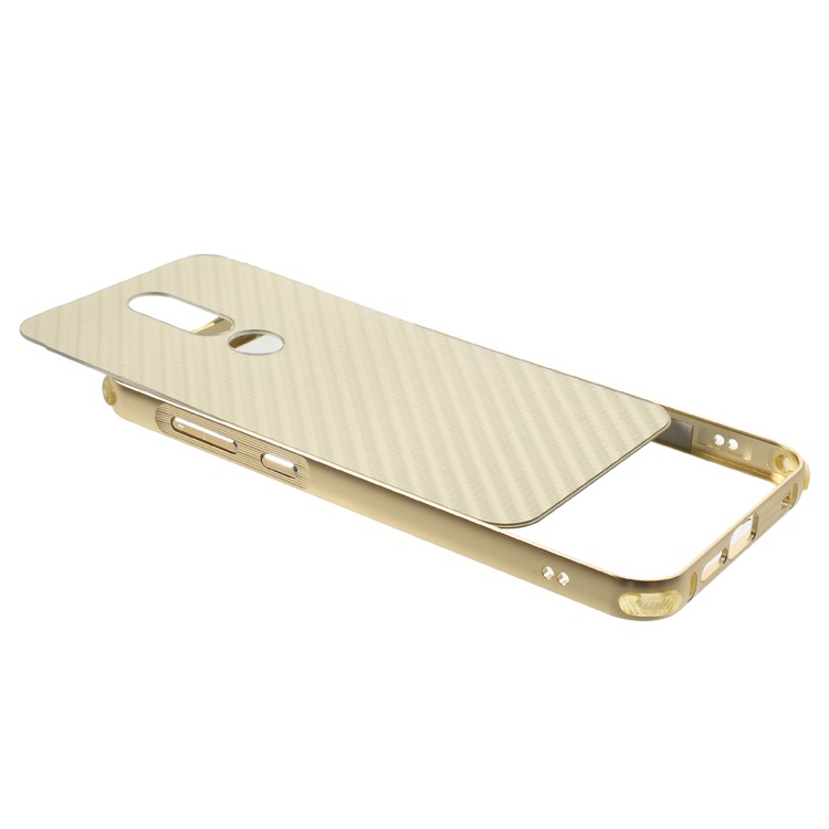 Electroplated Metal Bumper + Carbon Fiber PC Back Panel Slide-on Phone Accessory Casing for Nokia 6.1 Plus / X6 (2018) - Gold-4