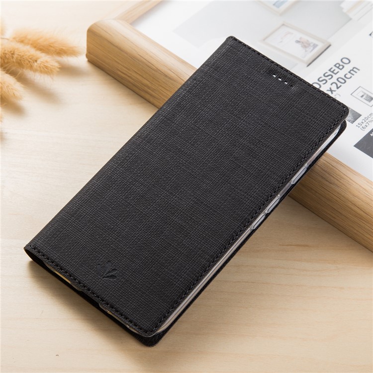 VILI DMX Cross Texture Auto-absorbed Card Holder Leather Case for Nokia 5.1 - Black-1