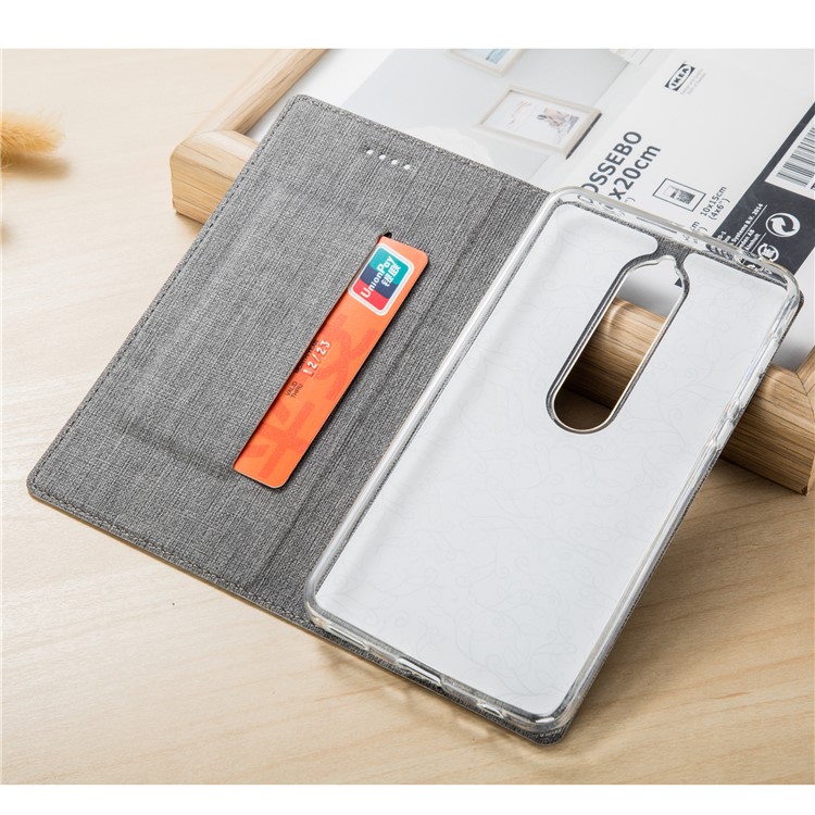 VILI DMX Cross Texture Auto-absorbed Card Holder Leather Cover for Nokia 5.1 - Grey-3