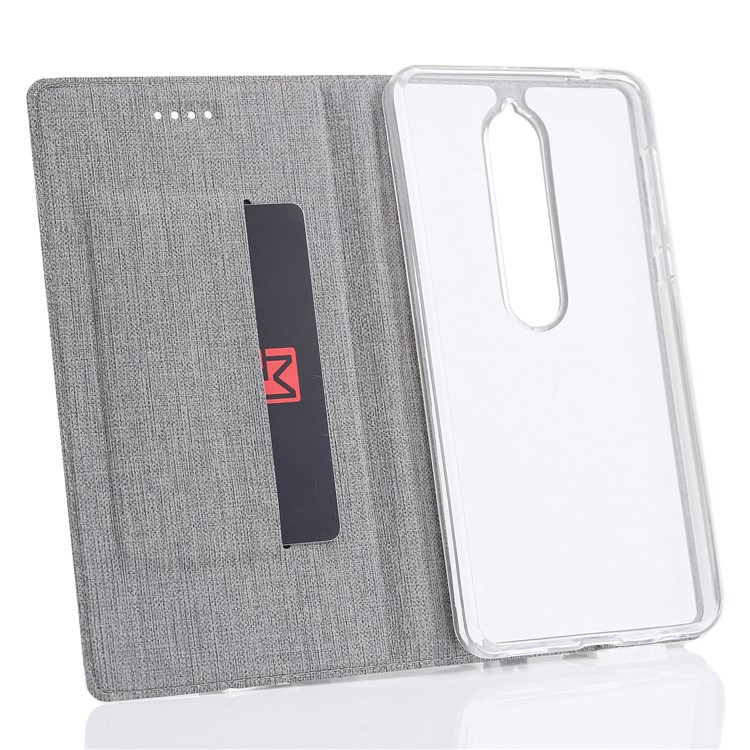 VILI DMX Cross Texture Auto-absorbed Card Holder Leather Cover for Nokia 5.1 - Grey-8