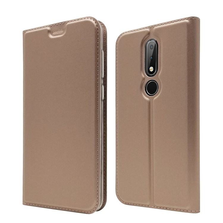 Magnetic Attraction Card Holder PU Leather Stand Case for Nokia 6.1 Plus / X6 (2018) - Rose Gold-1