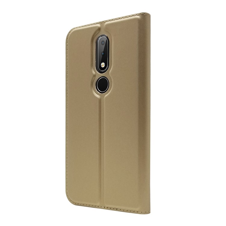 Magnetic Attraction Card Holder PU Leather Stand Casing Cover for Nokia 6.1 Plus / X6 (2018) - Gold-3