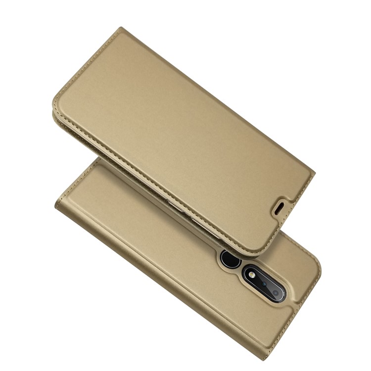 Magnetic Attraction Card Holder PU Leather Stand Casing Cover for Nokia 6.1 Plus / X6 (2018) - Gold-4