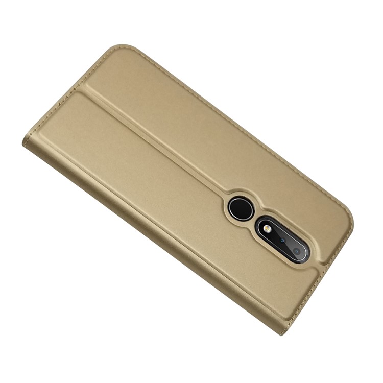 Magnetic Attraction Card Holder PU Leather Stand Casing Cover for Nokia 6.1 Plus / X6 (2018) - Gold-6