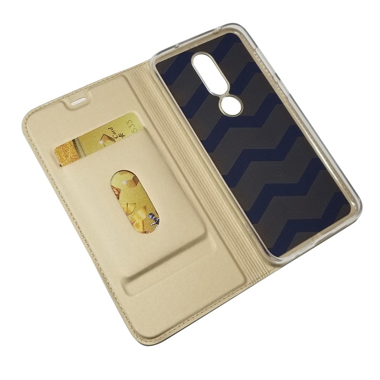 Magnetic Attraction Card Holder PU Leather Stand Casing Cover for Nokia 6.1 Plus / X6 (2018) - Gold-7
