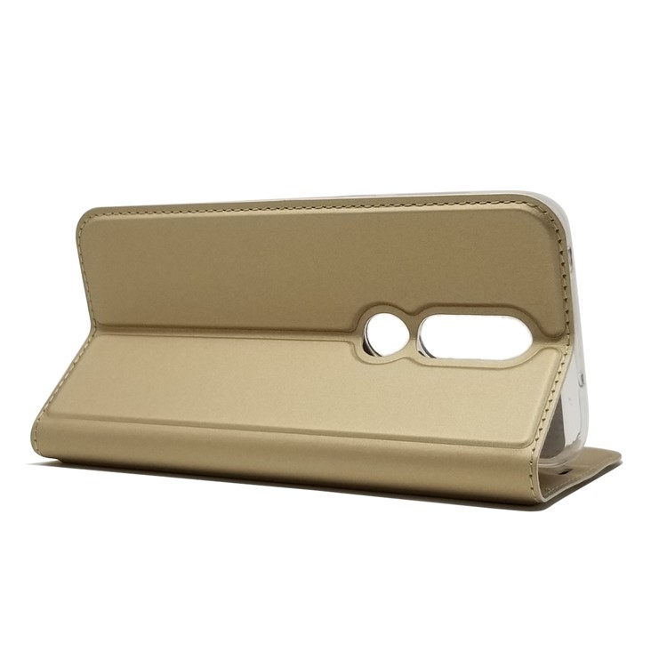 Magnetic Attraction Card Holder PU Leather Stand Casing Cover for Nokia 6.1 Plus / X6 (2018) - Gold-8