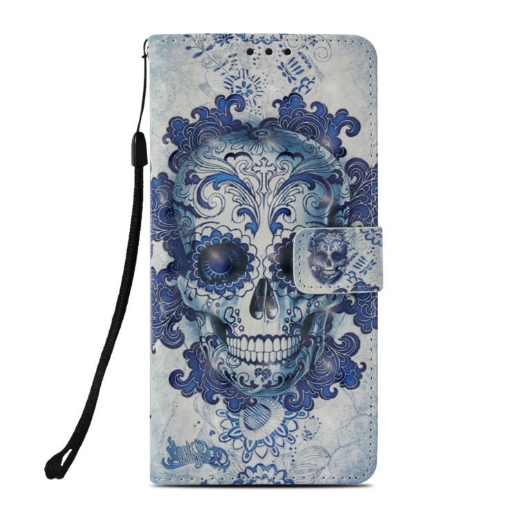 Pattern Printing Cell Phone Leather Wallet Case for Nokia 2.1 - Flowered Skull-2