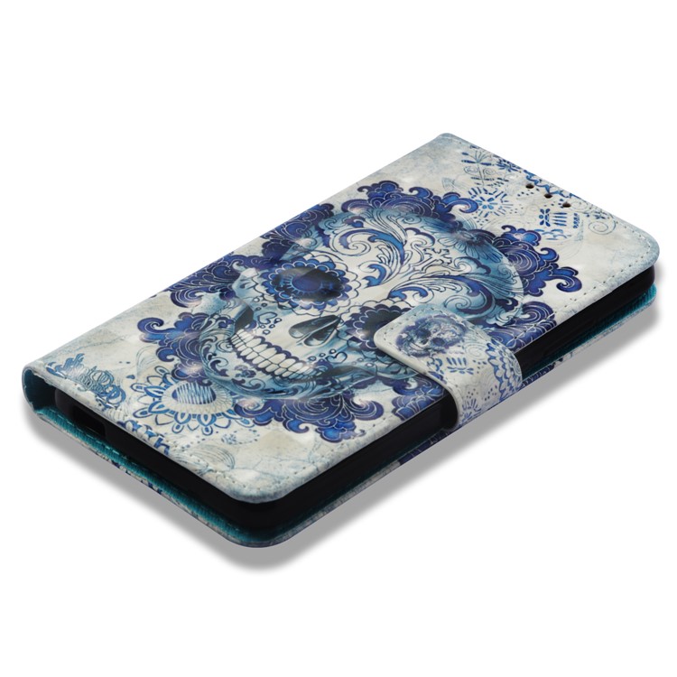Pattern Printing Cell Phone Leather Wallet Case for Nokia 2.1 - Flowered Skull-7