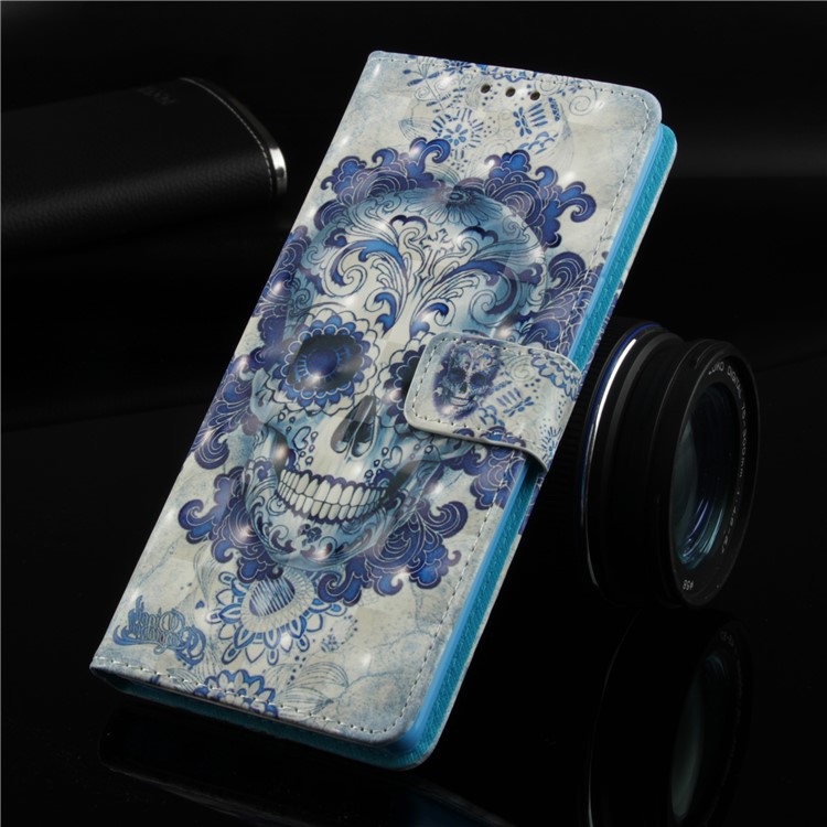 Pattern Printing Cell Phone Leather Wallet Case for Nokia 2.1 - Flowered Skull-9