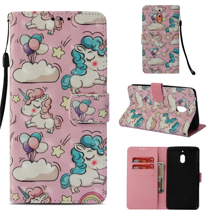 Pattern Printing Wallet Leather Stand Cover for Nokia 2.1 - Unicorn-1