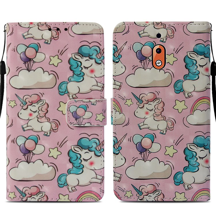 Pattern Printing Wallet Leather Stand Cover for Nokia 2.1 - Unicorn-3