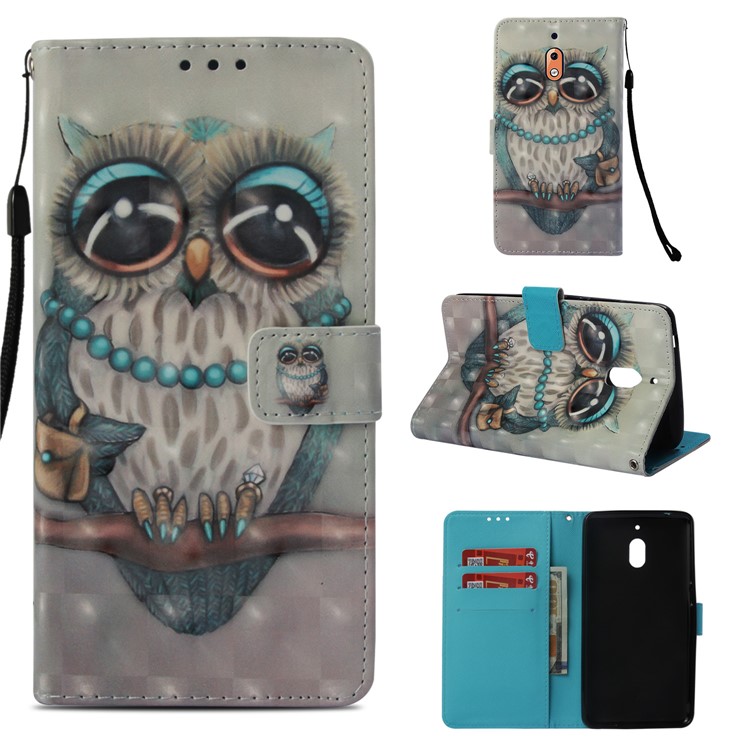 Pattern Printing Leather Wallet Case Accessory for Nokia 2.1 - Owl Pattern-1