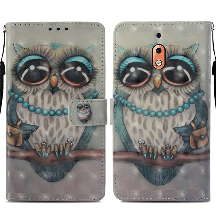 Pattern Printing Leather Wallet Case Accessory for Nokia 2.1 - Owl Pattern-3