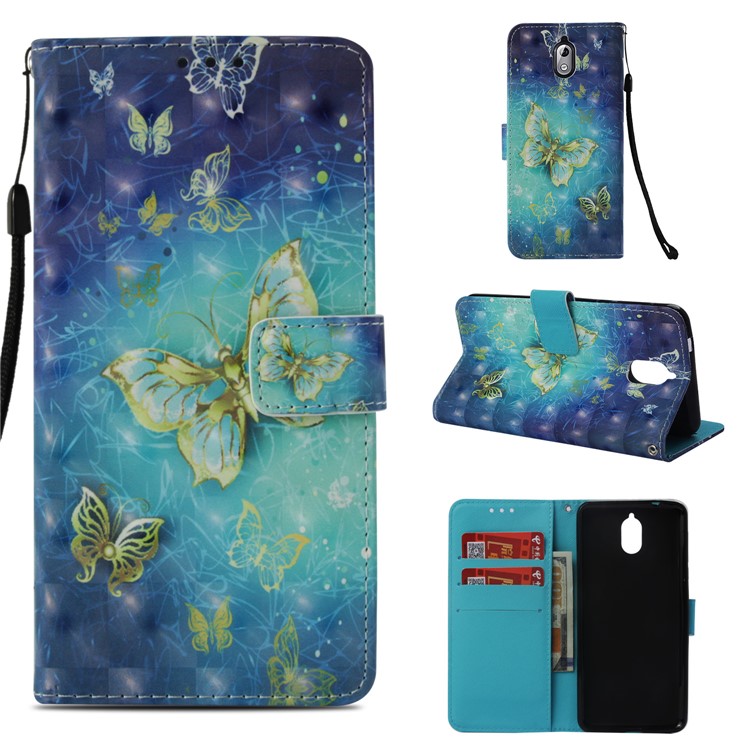 Pattern Printing Leather Wallet Case for Nokia 3.1 - Butterfly Pattern-1