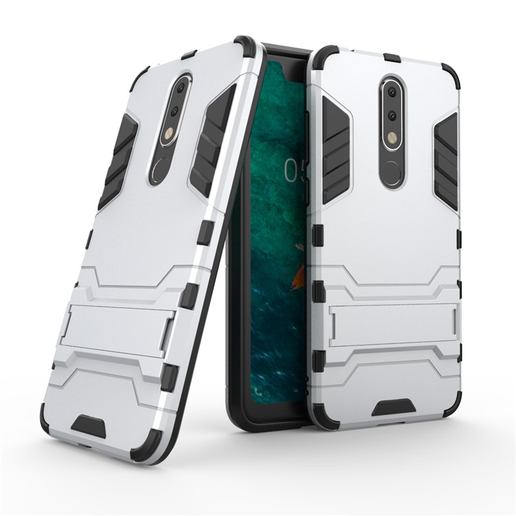 Cool Guard Plastic + TPU Hybrid Phone Cover with Kickstand for Nokia 5.1 Plus / X5 - Silver-1