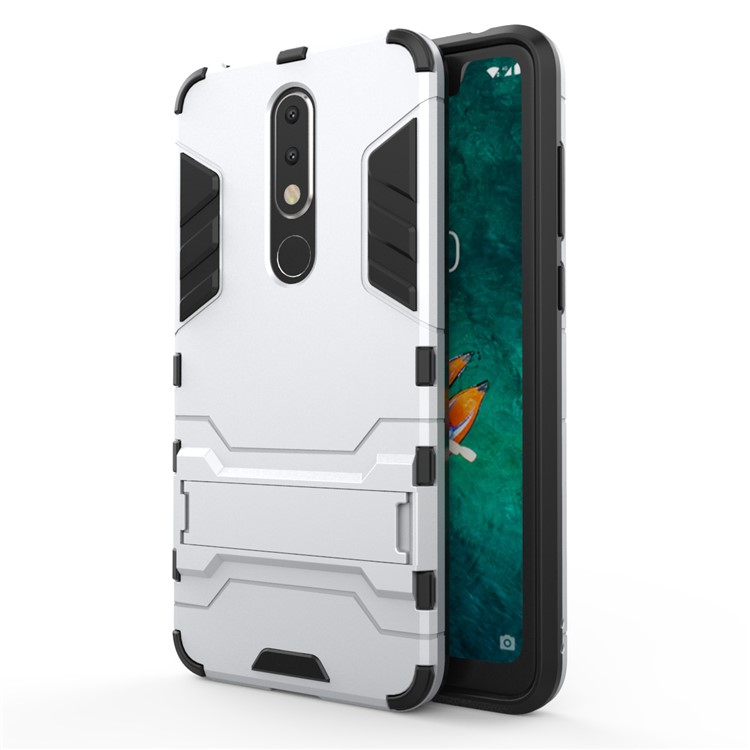 Cool Guard Plastic + TPU Hybrid Phone Cover with Kickstand for Nokia 5.1 Plus / X5 - Silver-2