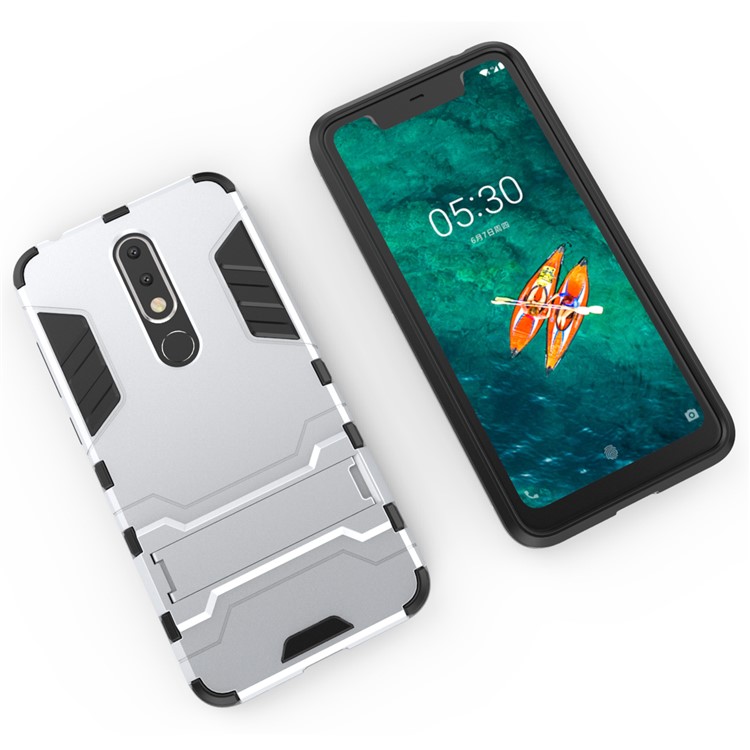 Cool Guard Plastic + TPU Hybrid Phone Cover with Kickstand for Nokia 5.1 Plus / X5 - Silver-3