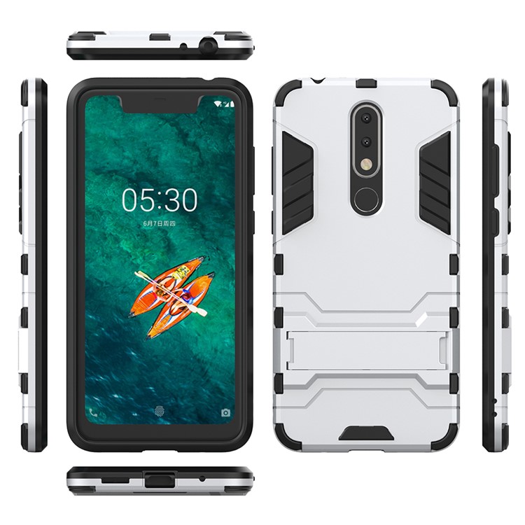 Cool Guard Plastic + TPU Hybrid Phone Cover with Kickstand for Nokia 5.1 Plus / X5 - Silver-4