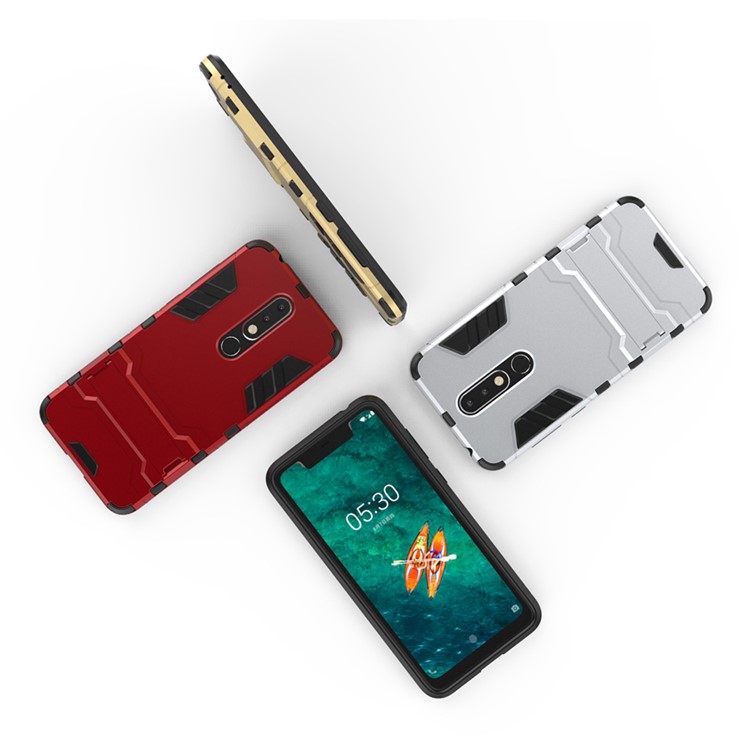 Cool Guard Plastic + TPU Hybrid Phone Cover with Kickstand for Nokia 5.1 Plus / X5 - Silver-6