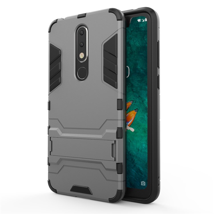 Cool Guard Plastic + TPU Hybrid Phone Shell with Kickstand for Nokia 5.1 Plus / X5 - Grey-2