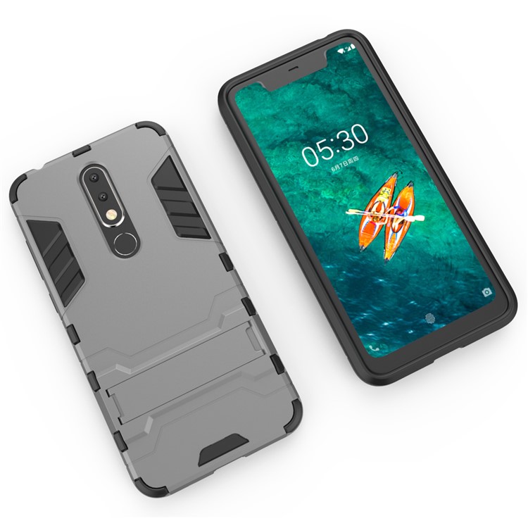 Cool Guard Plastic + TPU Hybrid Phone Shell with Kickstand for Nokia 5.1 Plus / X5 - Grey-3