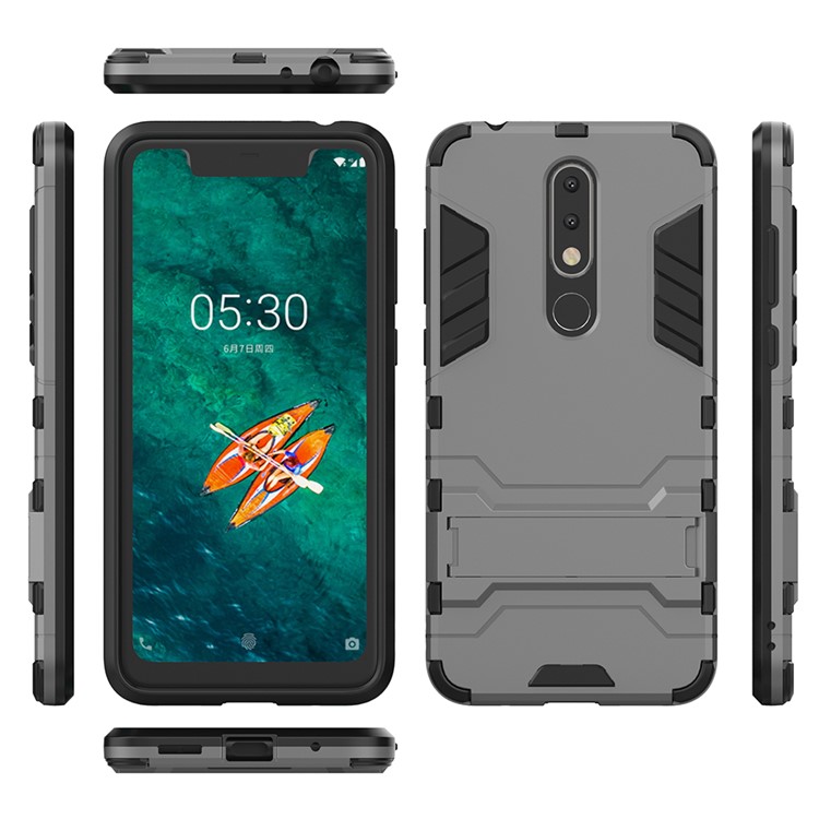 Cool Guard Plastic + TPU Hybrid Phone Shell with Kickstand for Nokia 5.1 Plus / X5 - Grey-4