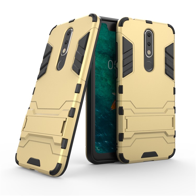 Cool Guard Plastic + TPU Hybrid Mobile Cover with Kickstand for Nokia 5.1 Plus / X5 - Gold-1
