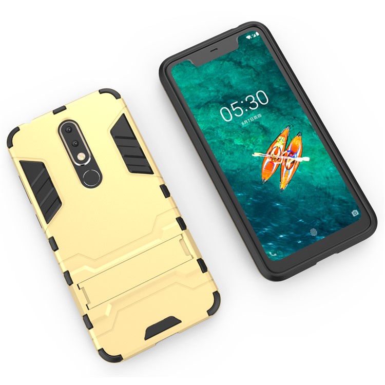 Cool Guard Plastic + TPU Hybrid Mobile Cover with Kickstand for Nokia 5.1 Plus / X5 - Gold-3