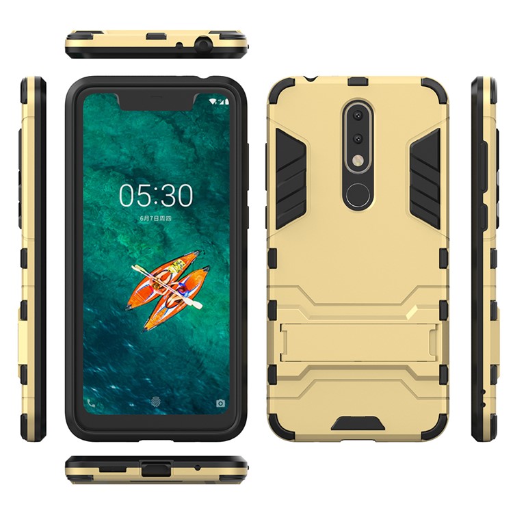 Cool Guard Plastic + TPU Hybrid Mobile Cover with Kickstand for Nokia 5.1 Plus / X5 - Gold-4