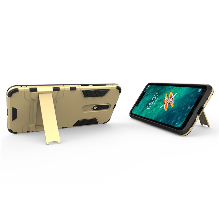 Cool Guard Plastic + TPU Hybrid Mobile Cover with Kickstand for Nokia 5.1 Plus / X5 - Gold-5