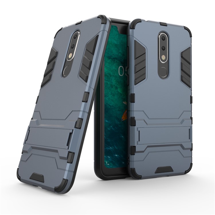 Cool Guard Plastic + TPU Hybrid Case Accessory with Kickstand for Nokia 5.1 Plus / X5 - Dark Blue-1