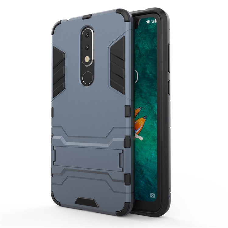 Cool Guard Plastic + TPU Hybrid Case Accessory with Kickstand for Nokia 5.1 Plus / X5 - Dark Blue-2