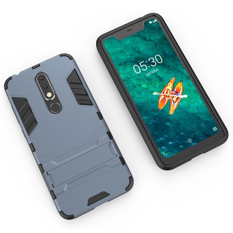 Cool Guard Plastic + TPU Hybrid Case Accessory with Kickstand for Nokia 5.1 Plus / X5 - Dark Blue-3