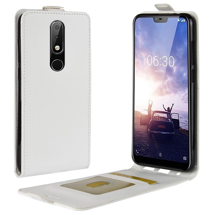 Crazy Horse Vertical Flip Card Holder Leather Cover for Nokia 5.1 Plus / X5 - White-1