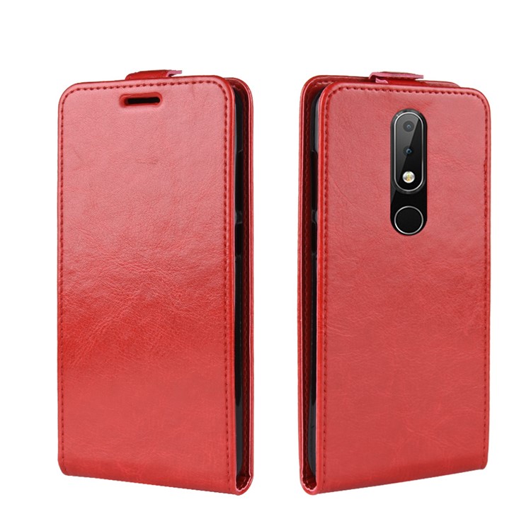 Crazy Horse Vertical Flip Card Holder Leather Shell for Nokia 5.1 Plus / X5 - Red-2