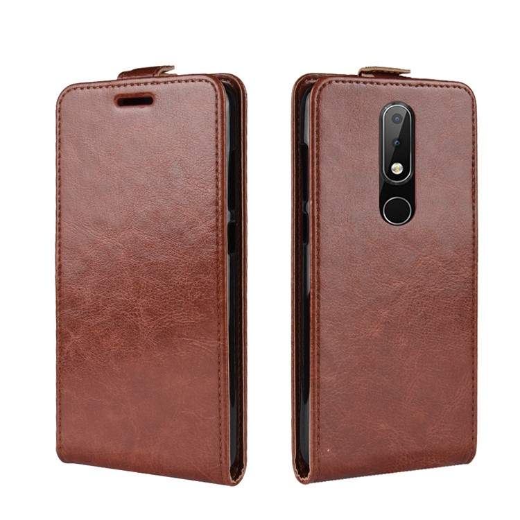 Crazy Horse Vertical Flip Card Slot Leather Casing for Nokia 5.1 Plus / X5 - Brown-2