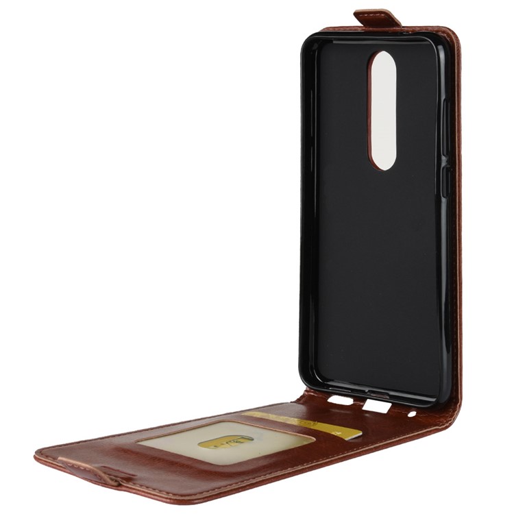 Crazy Horse Vertical Flip Card Slot Leather Casing for Nokia 5.1 Plus / X5 - Brown-4