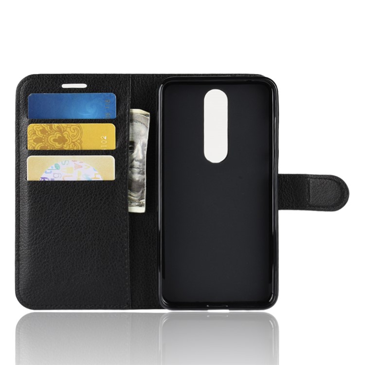 Litchi Skin Wallet Leather Stand Case for Nokia 5.1 Plus / X5 - Black-5