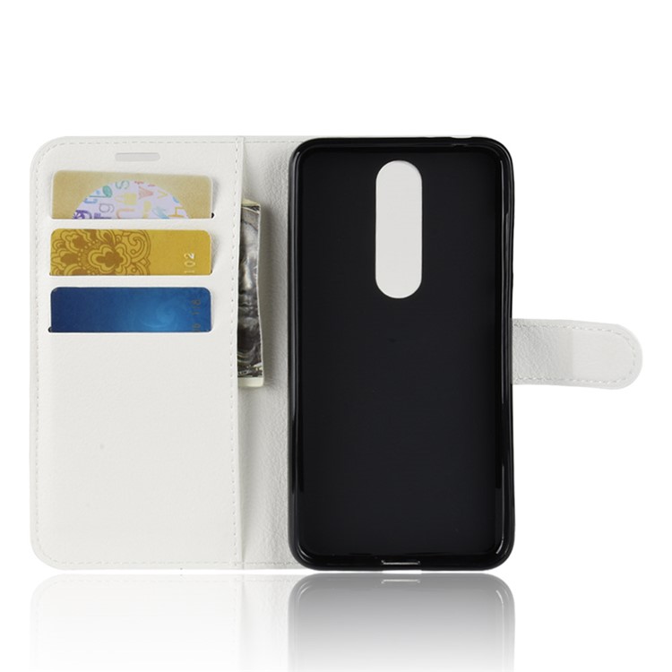 Litchi Skin Wallet Leather Stand Cover for Nokia 5.1 Plus / X5 - White-4