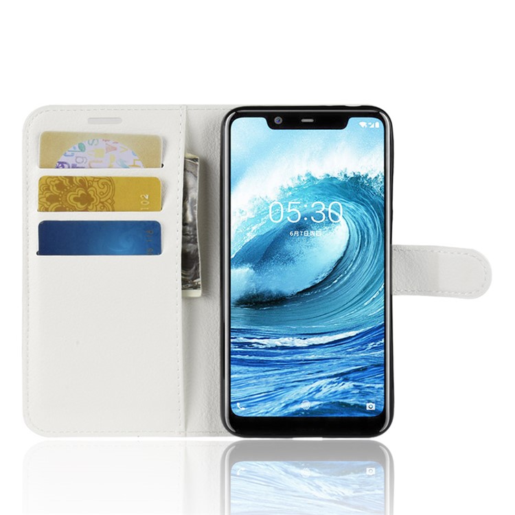 Litchi Skin Wallet Leather Stand Cover for Nokia 5.1 Plus / X5 - White-5