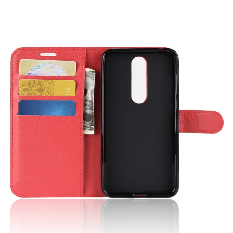 Litchi Skin Wallet Leather Phone Case for Nokia 5.1 Plus / X5 - Red-4