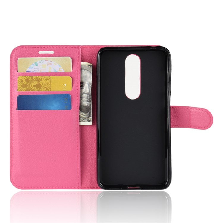 Litchi Skin Cell Phone Leather Stand Case for Nokia 5.1 Plus / X5 - Rose-4