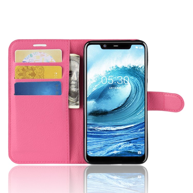 Litchi Skin Cell Phone Leather Stand Case for Nokia 5.1 Plus / X5 - Rose-5