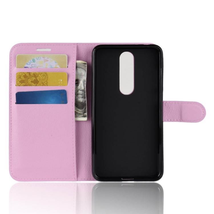 Litchi Skin Leather Stand Case with Card Slots for Nokia 5.1 Plus / X5 - Pink-4