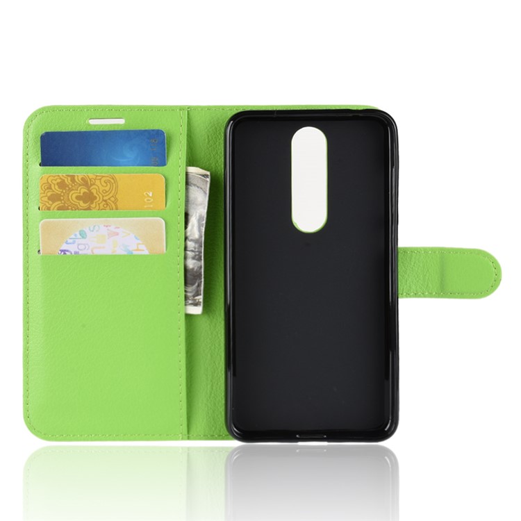 Litchi Skin Leather Stand Cover with Card Slots for Nokia 5.1 Plus / X5 - Green-5